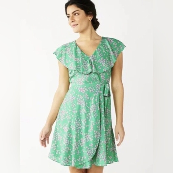 Draper James RSVP Reese Witherspoon Green Floral Wrap Dress Size Medium - Picture 1 of 10